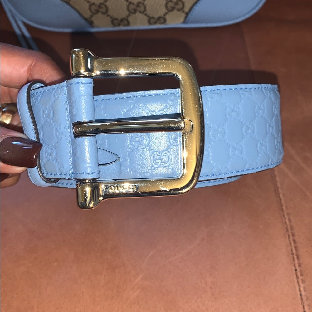 🩵🤎Gucci Tan and Blue Crossbody Bag and Matching Belt🩵🤎 - Picture 14 of 16